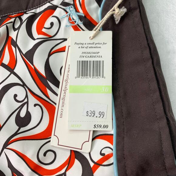 NWT Penguin by Munsingwear Size 30 Brown Orange Swirl Print Board Shorts Swim - Picture 6 of 7
